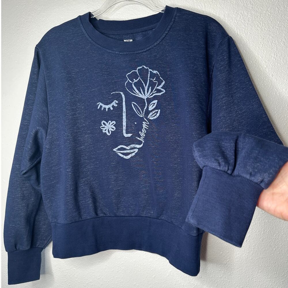Maeve Navy Blue Visage Graphic Long Sleeve Sweatshirt S - Picture 2 of 15